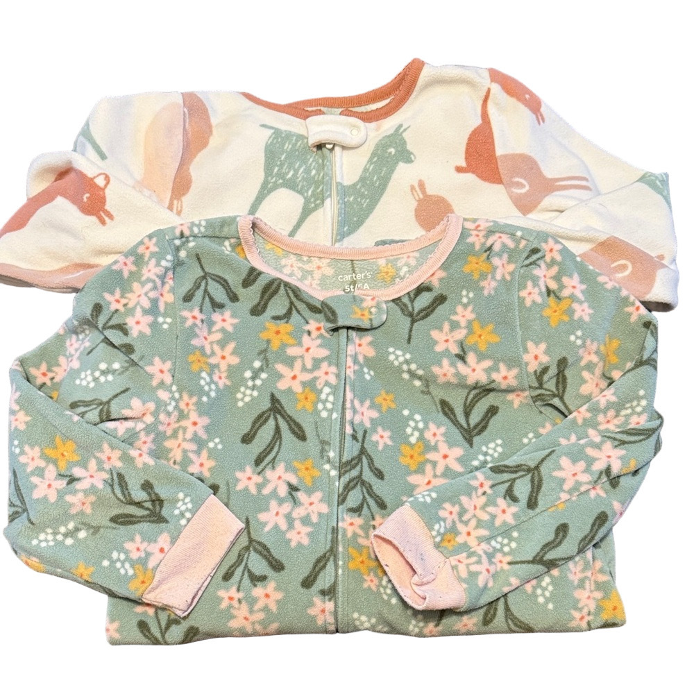 **Bundle**Carter's Zip-Up Footies Sleepers - Pink Floral and Animal Designs